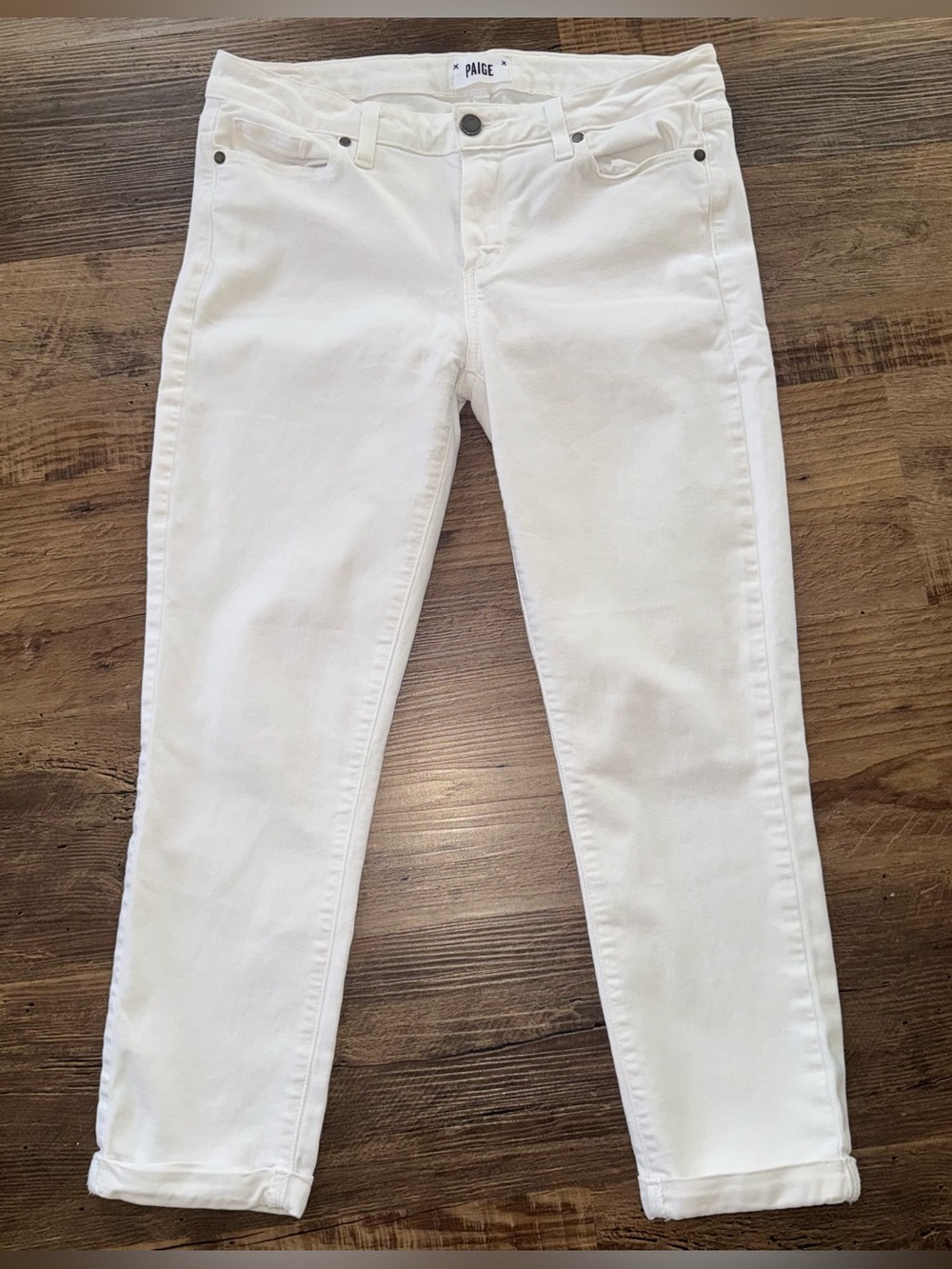 PAIGE White 31 Skinny Jeans Mid Rise Stretch Cropped Cuffed Denim Capri 31”